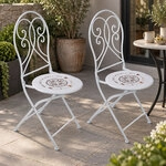 2x Gartenstuhl Klappstuhl Balkon Kompassmotiv Veranda Wei&szlig; Metall Klappbar H...