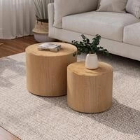 2er-set Runde Satztische Aus Naturholz Mit Baumring-effekt, 48 Cm Und 38 Cm,...