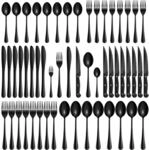 Besteckset 48-teilig F&uuml;r 8 Personen Mit Steakmessern, Edelstahl, Schwarz