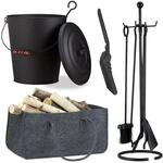 8 Tlg. Kamin-komplettset, Ascheeimer, Kohlenschaufel, Kaminholztasche,...