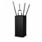 Kaminbesteck Robust Schwarz Pulverbeschichtet - Kaminset Ofenset Chrom Gl&auml;nzend
