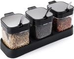 Gew&uuml;rzbeh&auml;lter 3er Set Glas 220ml Mit L&ouml;ffel Und Halter, Schwarz