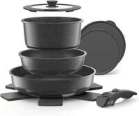 Kochgeschirr-set, 9-teilig, Abnehmbarer Griff, Grau