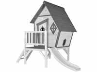 Spielhaus Cabin xl in Weiß mit Rutsche in Weiß Stelzenhaus aus fsc Holz für Kinder
