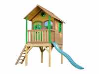 Spielhaus Laura mit grüner Rutsche Stelzenhaus in Braun & Grün aus fsc Holz für