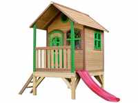 Spielhaus Tom mit roter Rutsche Stelzenhaus in Braun & Grün aus fsc Holz für Kinder
