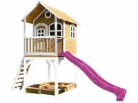 Spielhaus Sarah mit Sandkasten & hellgrüner Rutsche Stelzenhaus in Braun & Weiß aus