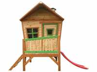 AXI - Spielhaus Iris mit roter Rutsche Stelzenhaus in Braun & Grün aus fsc Holz für
