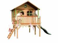 Spielhaus Sophie mit grüner Rutsche Stelzenhaus in Braun & Grün aus fsc Holz für