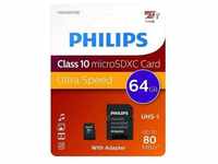 Sd Micro sdhc Card 64GB Card Class 10 incl. Adapter (FM64MP45B/00) - Philips