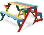 Habau - Kinderpicknickbank 2-in-1 Aus Holz, Klappbar, Rot / Gr&uuml;n / Blau /...