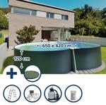 Stahlwandpool Set (6-teilig) Hoch Achtform 650x420x120 Cm, Stahl 0,4 Mm...