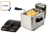 Domo - Kaltzonen Fritteuse Edelstahl Mit Deckel, 3000 Watt, 4 Liter