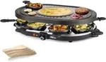 Raclette F&uuml;r 8 Personen Partygrill, Grillplatte Oval Mit Cr&ecirc;pefl&auml;che 1200 Watt