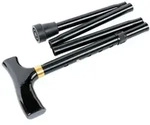 Alberts Faltbarer Spazierstock, Verstellbar, Stock:alu, Griff Holz, Schwarz, Verpackt