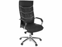 Finebuy - Bürostuhl Echt-Leder schwarz Schreibtischstuhl, Chefsessel mit Kopfstütze