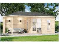 5-Eck Gartenhaus Liwa aus Holz Holzhaus mit Terrasse - 28 mm, naturbelassen -