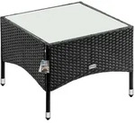 Beistelltisch Polyrattan Wetterfest H&ouml;henverstellbar Outdoor Glasplatte 80kg