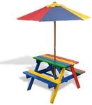 Vidaxl - Kinder-picknicktisch Mit B&auml;nken & Sonnenschirm Mehrfarbig Holz