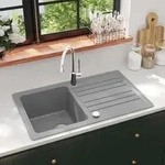 Granite Kitchen Sink Single Basin With Drainer Reversible Grey
