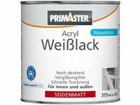 Primaster - Acryl Weißlack 375ml Weiß Seidenmatt Wetterbeständig Holz & Metall