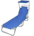 Vidaxl Folding Sun Lounger With Canopy Steel And Fabric Blue