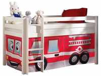 Hochbett Spielbett Kinderzimmer PINOO-12 mit Textil Set Feuerwehr in Kiefer...