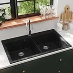 Granitsp&uuml;le Doppelbecken Schwarz Vidaxl