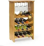 Weinregal Bambus Hxbxt:84x50x24cm, F&uuml;r 16 Flaschen & 12 Gl&auml;ser, Mit Glashalter &