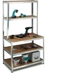 Schwerlastregal Mit Werkbank, 900 Kg 5 B&ouml;den, Freistehend, Hbt 180x 100 X 60 Cm,