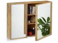 Bad Spiegelschrank 2-türig, Wandschrank aus Bambus, vormontierter Badschrank...