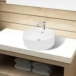 Keramik Waschbecken Hahnloch/&uuml;berlaufloch Wei&szlig; Rund