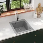 Granitsp&uuml;le Einzelbecken Grau - Vidaxl
