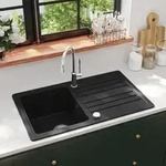 Granitsp&uuml;le Mit Abtropffl&auml;che Reversibel Schwarz