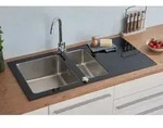 K&uuml;chensp&uuml;le Glas Einbausp&uuml;le Edelstahl Sp&uuml;le 100 X 50 Schwarz Respekta New York