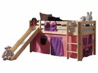 Kinderzimmer Spielbett PINOO-12 mit Textil Set Bella incl. Rutsche in Kiefer massiv