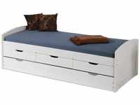 Bett mit Schubladen und zweitem unteren Ausziehbett in weiß wasserlackierter Kiefer