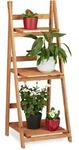 Relaxdays Blumentreppe Aus Holz, Blumenst&auml;nder F&uuml;r Innen, 3-stufig, Leiterregal,