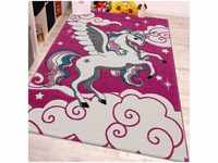 Kinderzimmer Teppich für Kinder Das Kleine Einhorn Pink Creme Türkis 80x150 cm -