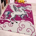 Paco Home - Kinderzimmer Teppich F&uuml;r Kinder Das Kleine Einhorn Pink Creme T&uuml;rkis