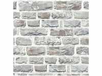3D Steintapete in Grau und Weiß Mauertapete im Naturstein Stil Stein Vliestapete