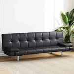 Schlafsofa Mit 2 Kissen Kunstleder Ausziehbar Schwarz Vidaxl