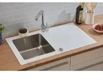 K&uuml;chensp&uuml;le Glas Einbausp&uuml;le Edelstahl Sp&uuml;le 86 X 50 Wei&szlig; Respekta New York