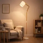 Steh Leuchte Holz Strahler Textil Stand Lampe H&ouml;he Verstellbar Wohn Zimmer