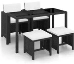 5-tlg. Garten-essgruppe Mit Auflagen Poly Rattan Schwarz - Vidaxl