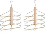 Mehrfach Kleiderb&uuml;gel, 2er Set, Platzsparend, 4 B&uuml;gel Mit Hosensteg, Holz, Metall,