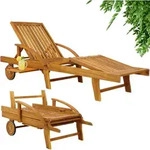 Sonnenliege Klappbar Wetterfest Holz Gartenliege 160kg Belastbar Mit 2 R&auml;der...