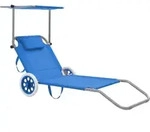 Vidaxl Folding Sun Lounger With Canopy And Wheels Steel Blue
