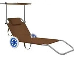 Vidaxl Folding Sun Lounger With Canopy And Wheels Steel Taupe