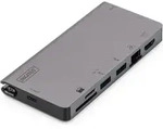 Usb-c Multiport Travel Dock, 8 Ports, Grau: 2x Video, 2x Usb C, 2x Usb 3.0,...